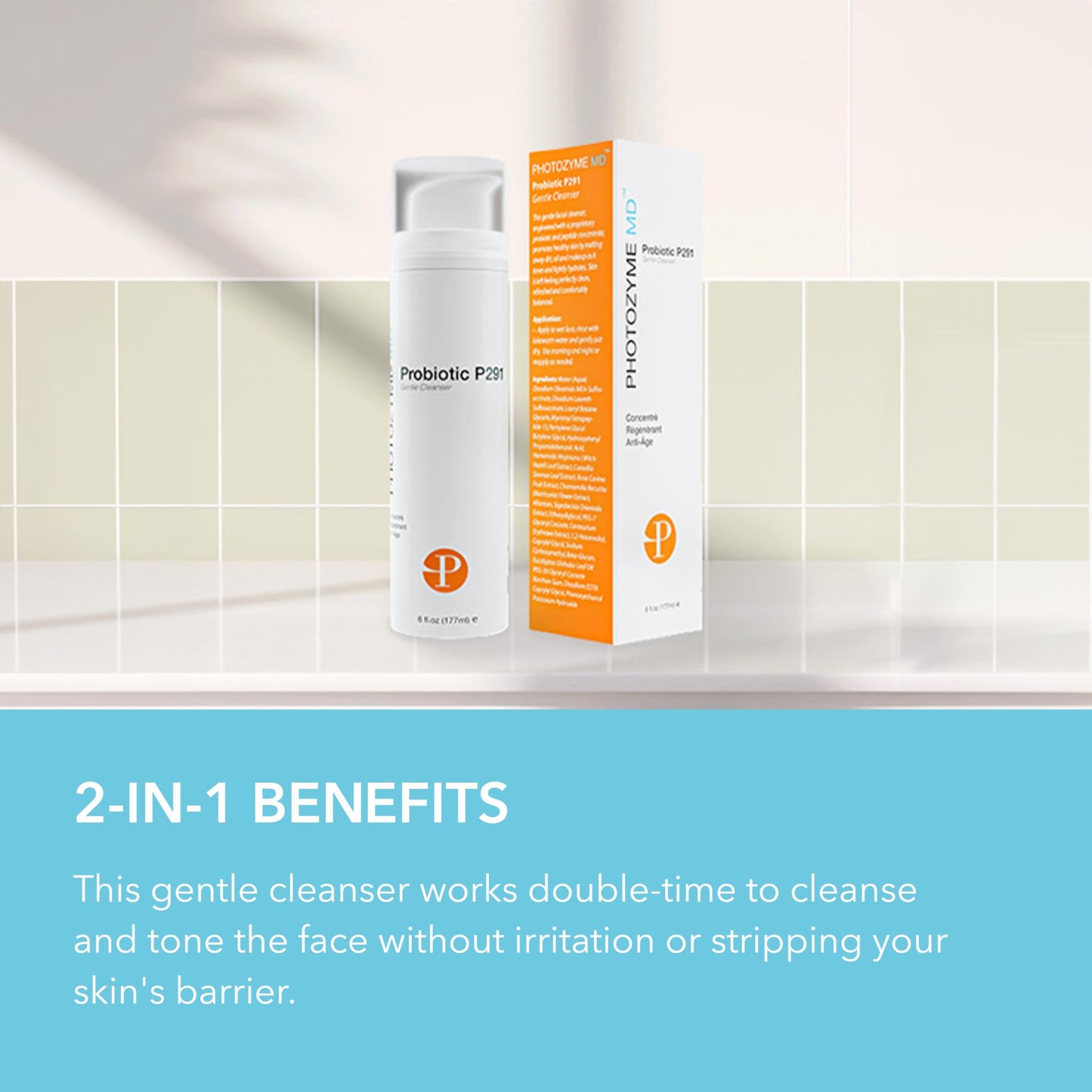 Photozyme Probiotic P291 Gentle Cleanser - Face Wash That Cleans and Tones - Removes Makeup and Impurities - pH Balances The Skin - Promotes Healthy