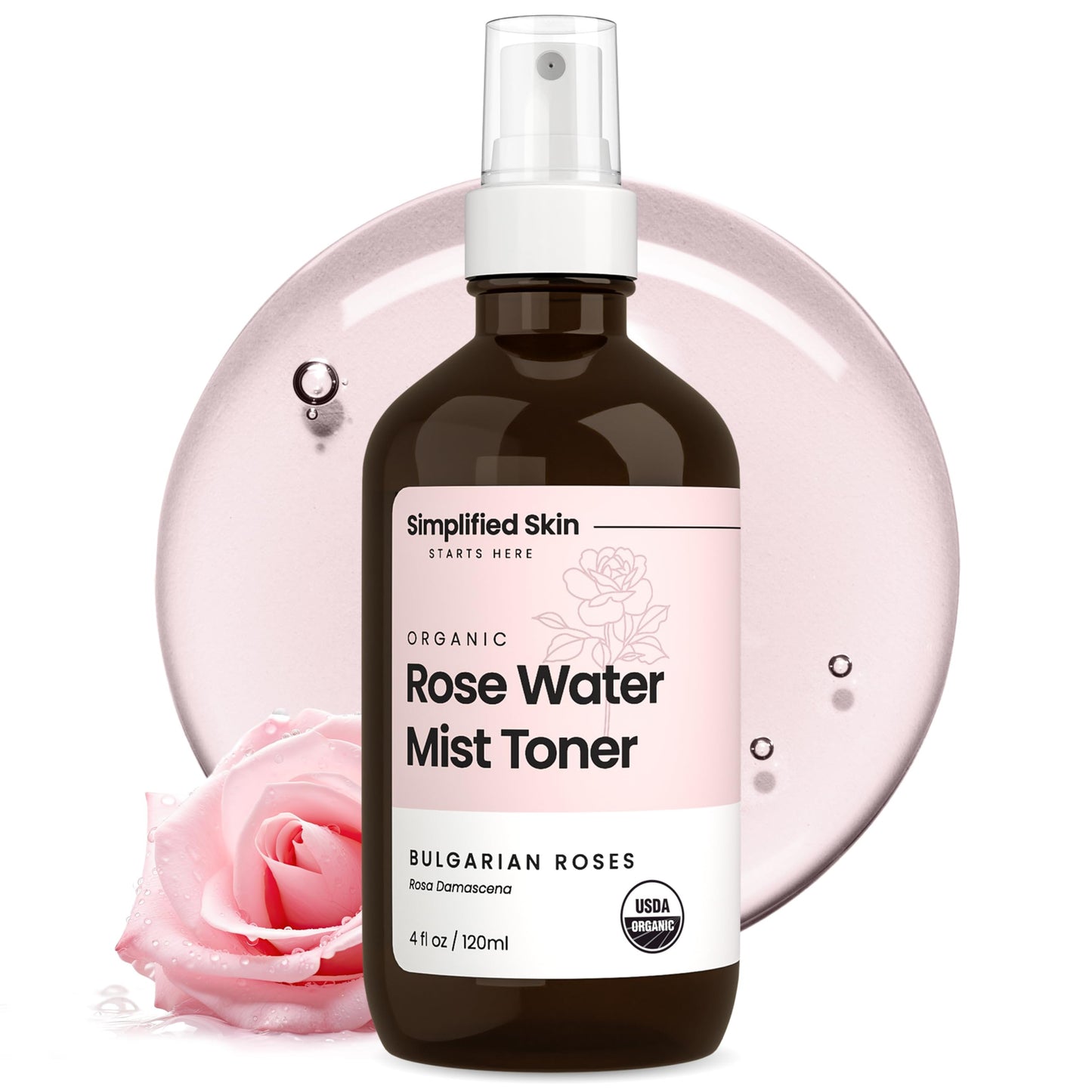 Rose Water Spray for Face & Hair - Pure USDA Organic Rosewater Toner - Refreshing Mist for Skin Care, Makeup & Locs - Natural Rose Scent, 4 Oz Beauty and Personal Care Simplified Skin