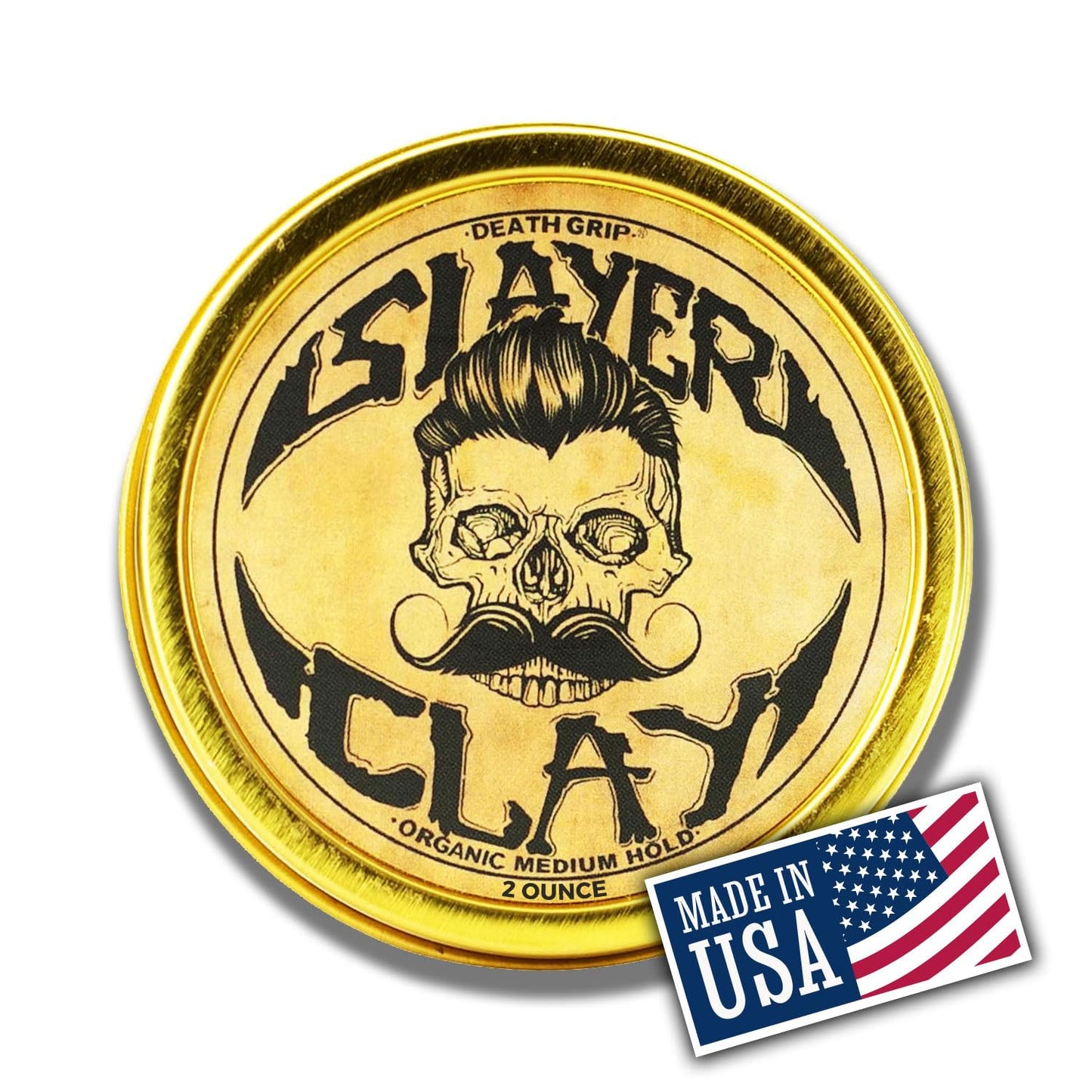 Hair Clay For Men - Slayer Clay Organic Medium Hold 2 Ounce Tin - Like Pomade Cream Or Gel - Shine Free & Non Greasy - Anti Dandruff & Easy To Use