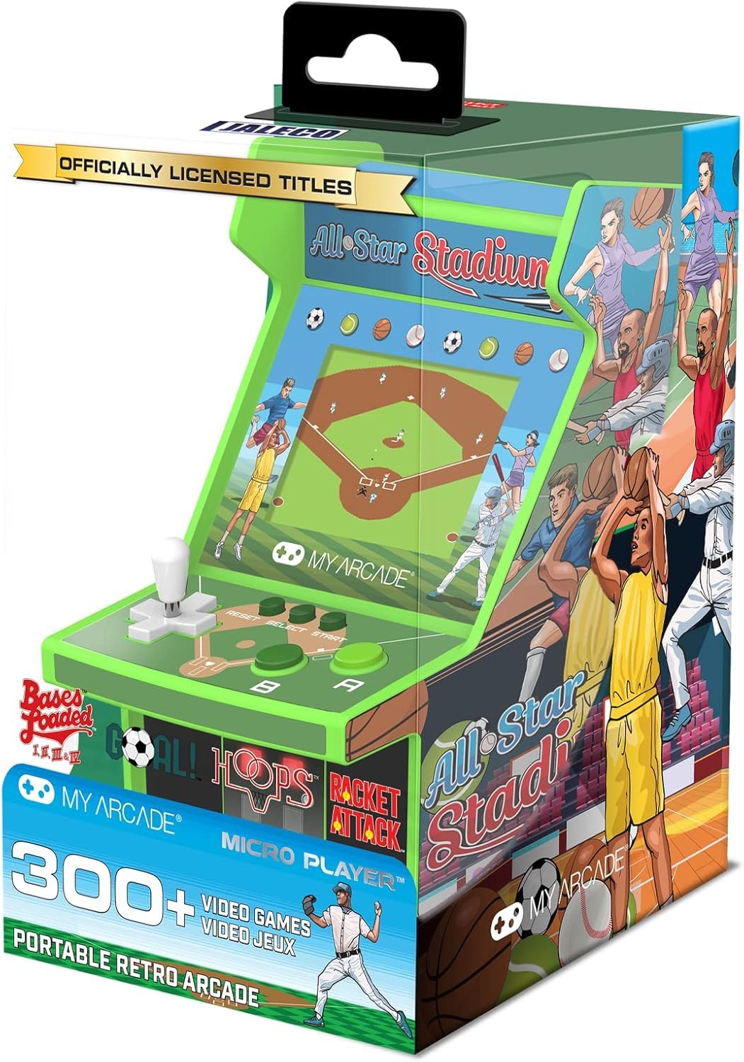 My Arcade All Star Stadium Micro Player- Fully Portable Mini Arcade Machine with 307 Retro Games, 2.75" Screen,White