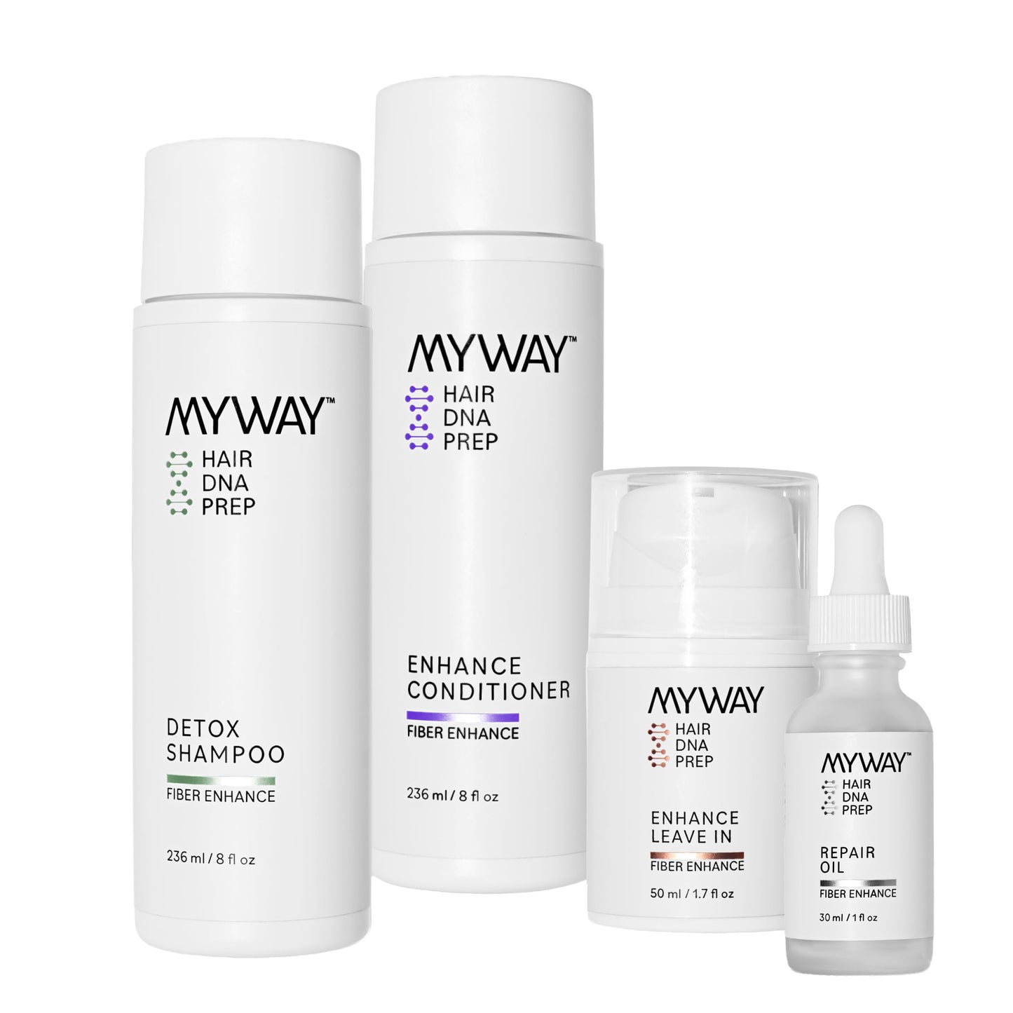 My Way Hair DNA Hair Growth Set - Scalp Detox Shampoo, Conditioner, Leave-In & Repair Oil System - Boosts Growth, Repairs Breakage, Hydrates