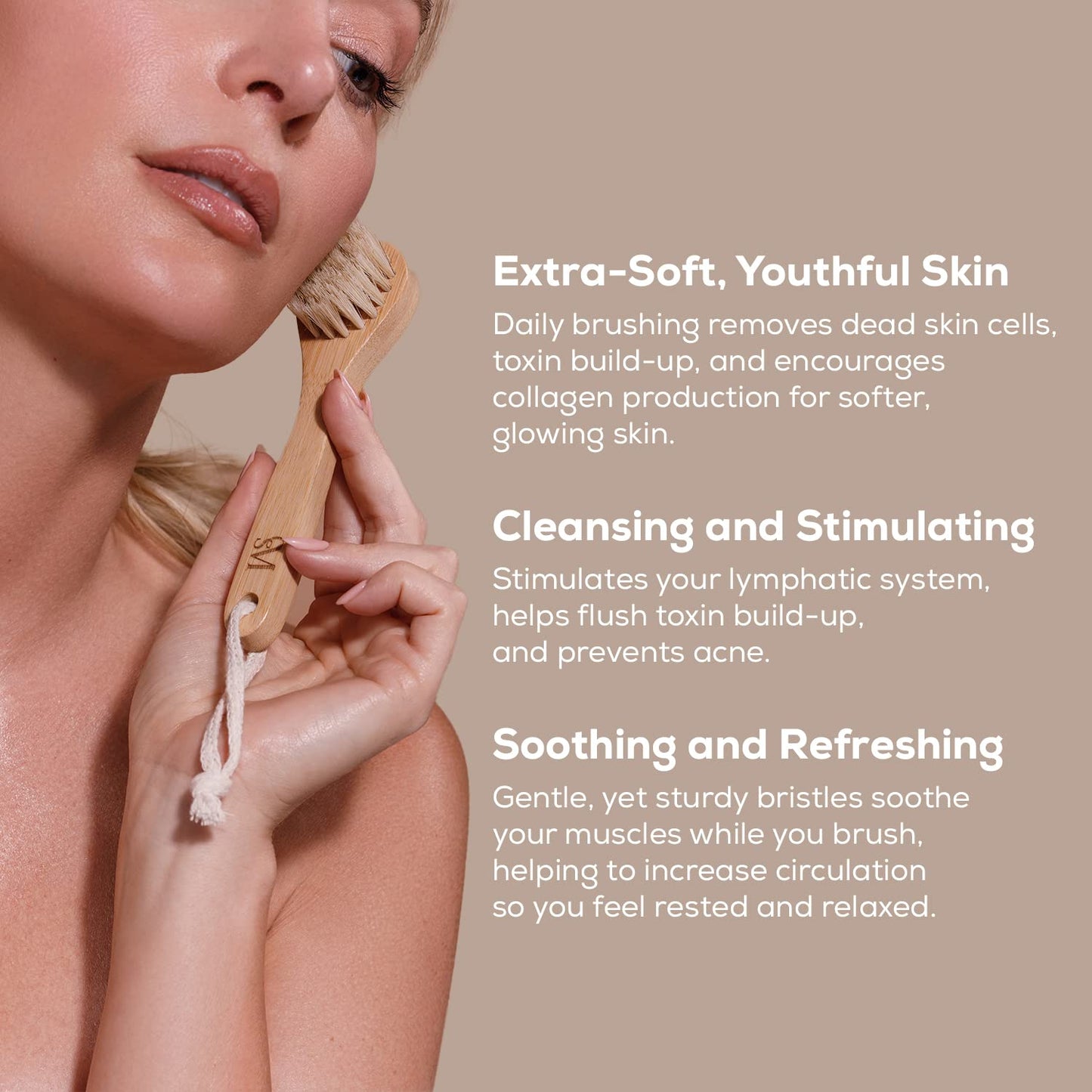 CSM Lymphatic Contour Face Brush - Natural Bristle Dry Brush for Face, Neck & Chest - Mini Facial Lymphatic Drainage Brush for Gentle Exfoliation