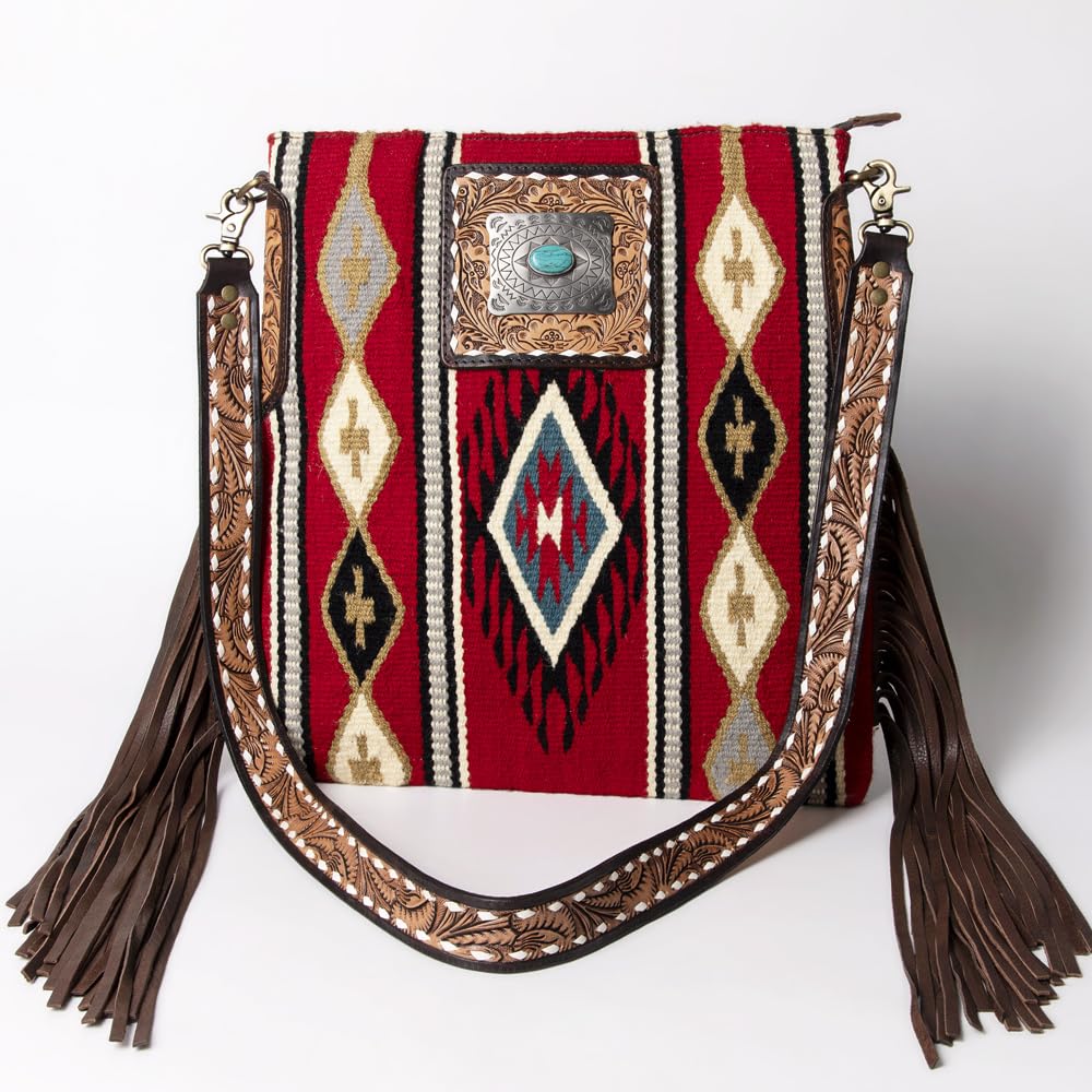 American Darling Large Crossbody Saddle Blanket Fabric Genuine Leather Western Women Bag Handbag Purse | Cute