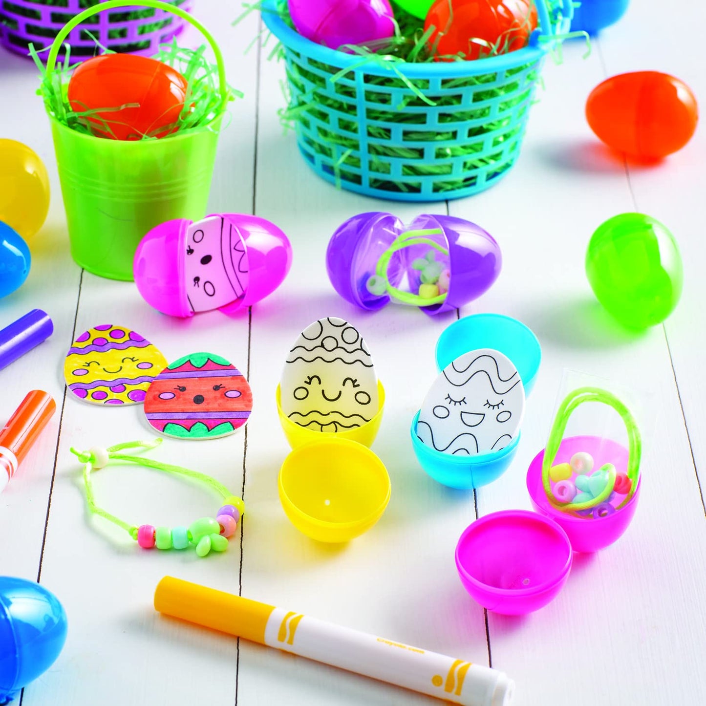 Fun Express Plastic Easter Basket Buckets, 6" Diameter, for Easter Party Egg Hunts Kids Easter Basket Decoration Activity - 12 Pieces
