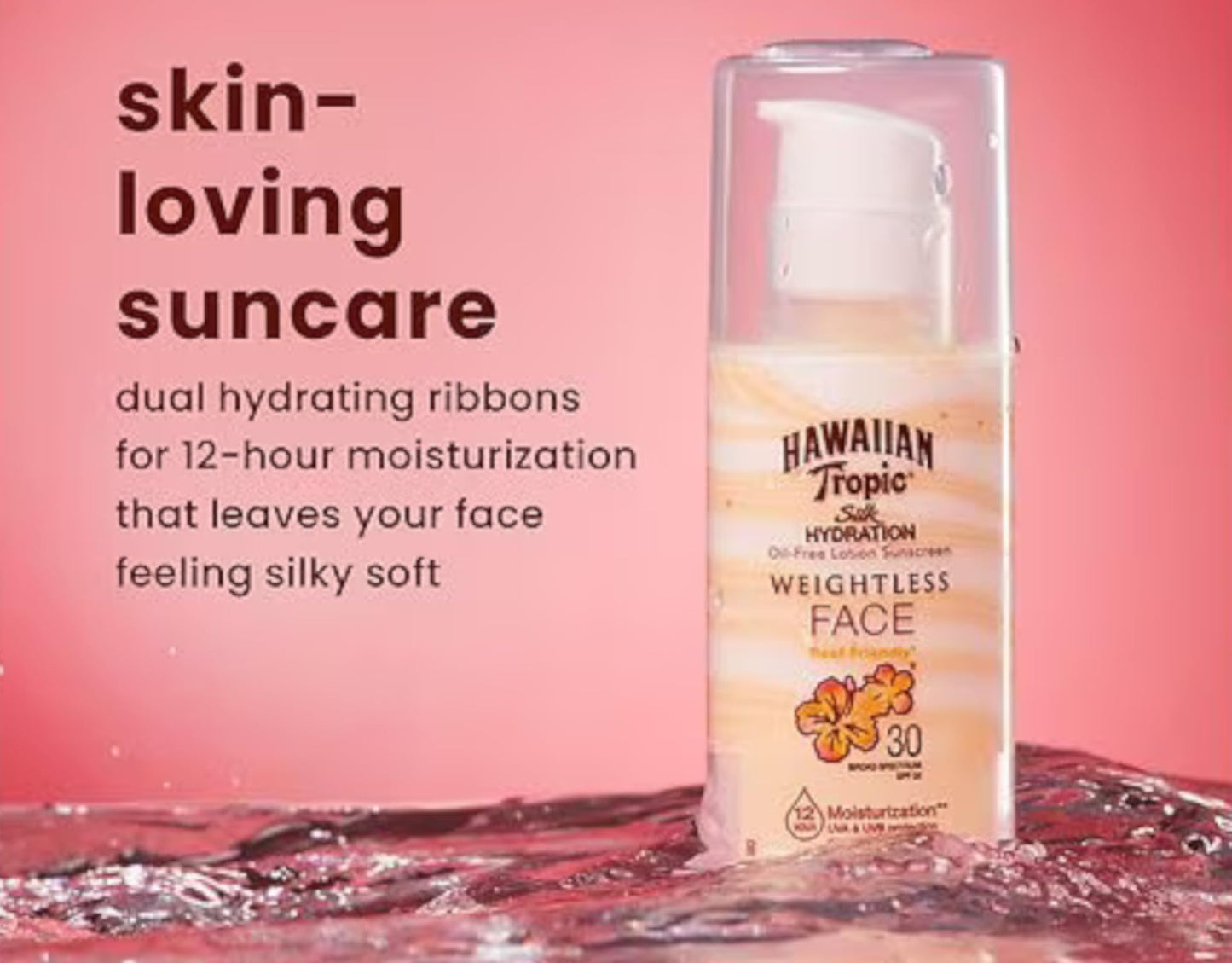 Hawaiian Tropic Weightless Hydration Lotion Sunscreen for Face SPF 30, 1.7oz (2 PACK) | Travel Size Sunscreen, Oil Free Face Sunscreen, Sunblock Face