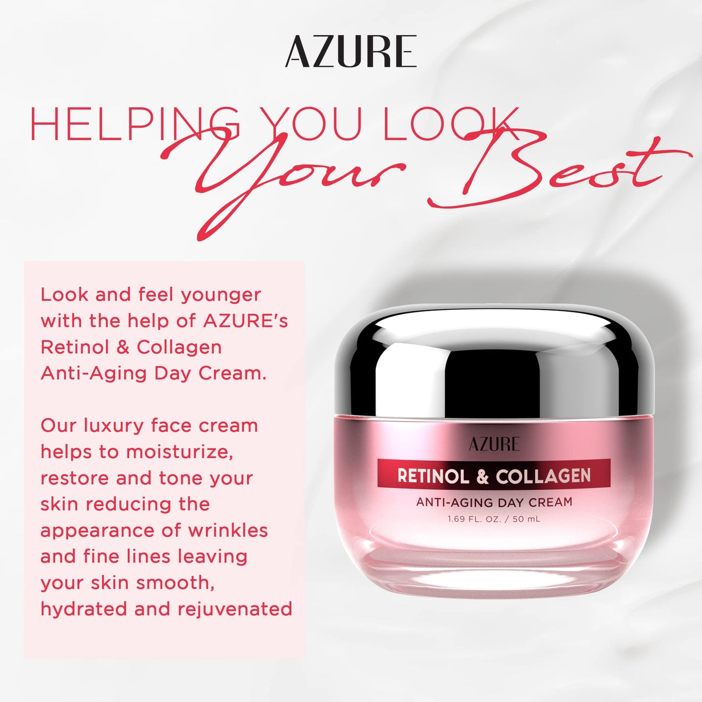 Azure Cosmetics Retinol & Collagen Moisturizer For Face - Dermatologist Tested, Anti-Aging - Skin Tightening, Fine Lines and Wrinkles Treatment Face
