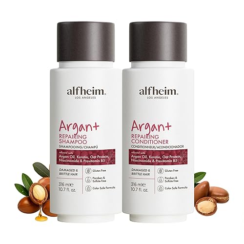 ALFHEIM Argan+ Repairing Shampoo & Conditioner Set for Dry, Damaged & Frizzy Hair with Argan Oil, Keratin, Oat Protein - Deep Repair, Shine & Frizz