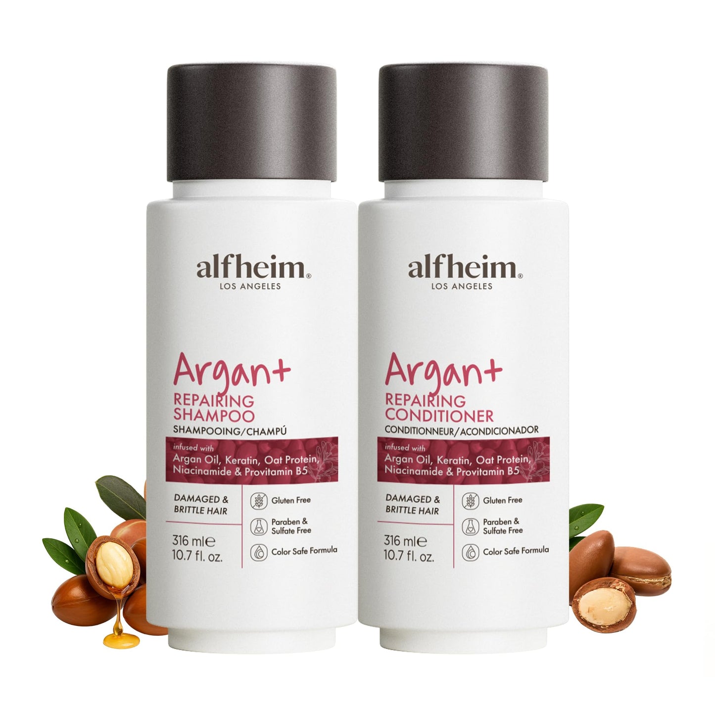 ALFHEIM Argan+ Repairing Shampoo & Conditioner Set for Dry, Damaged & Frizzy Hair with Argan Oil, Keratin, Oat Protein - Deep Repair, Shine & Frizz