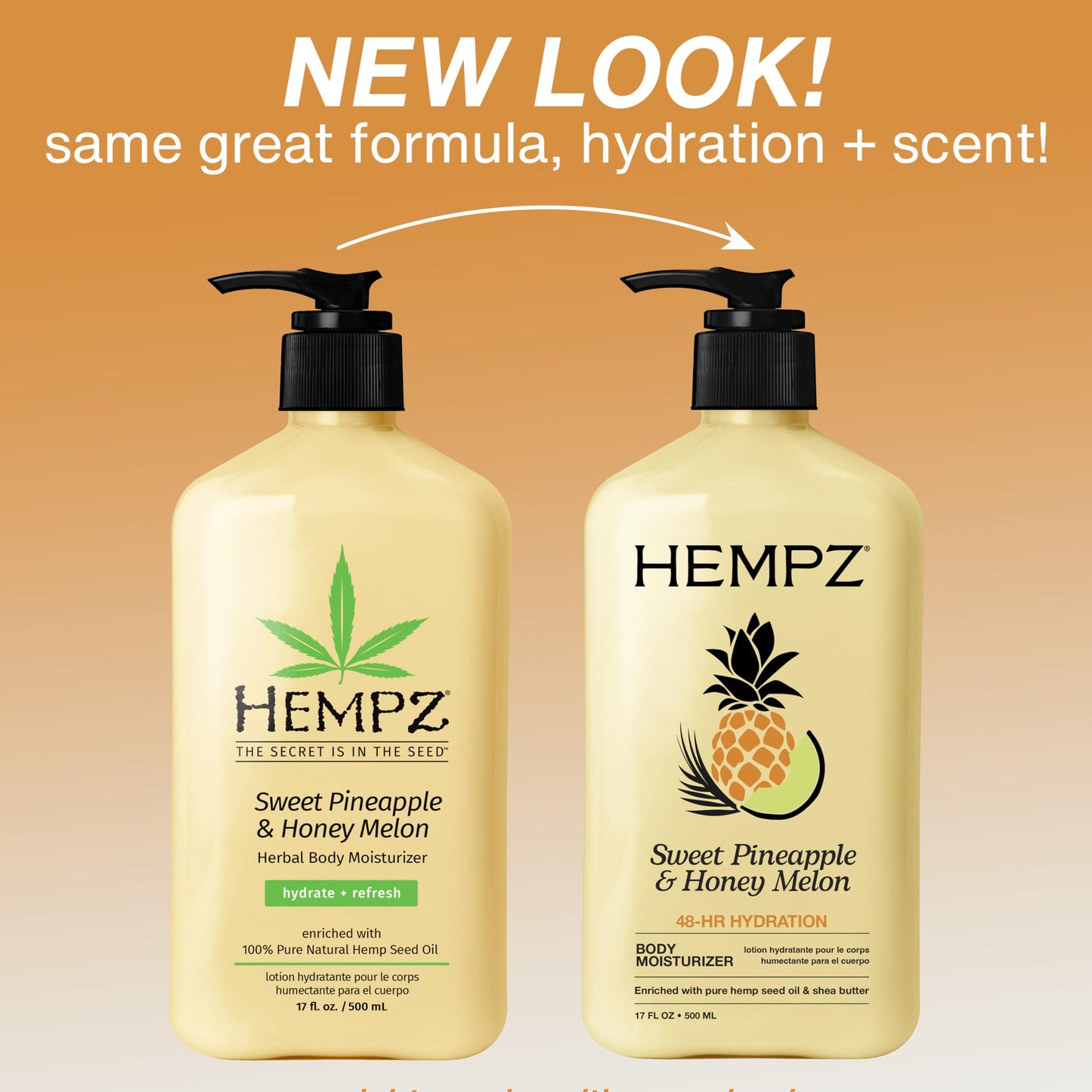Hempz Body Lotion - Sweet Pineapple & Honey Melon Daily Moisturizing Cream, Shea Butter, Aloe, Orange Extract Body Moisturizer - Skin Care Products