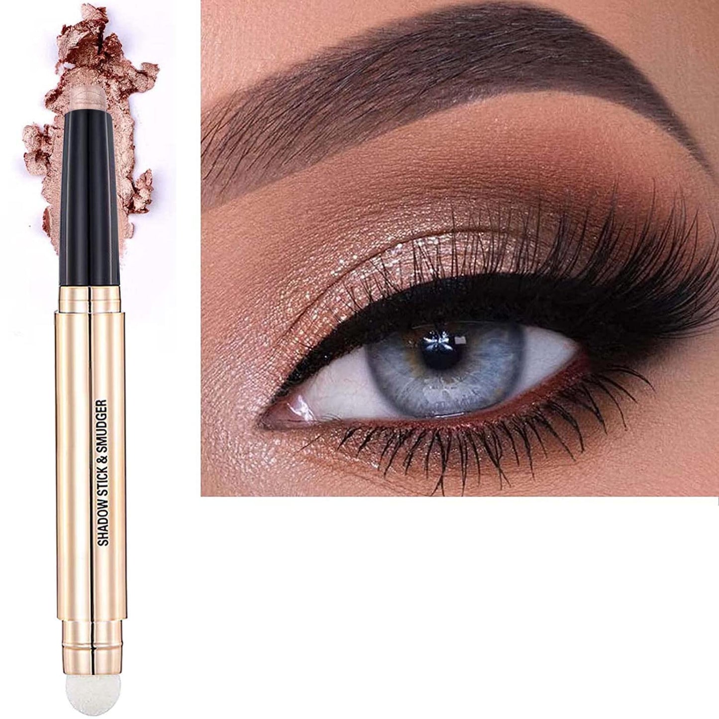 Metiplou Rose Gold Eyeshadow Stick And Eyeshadow Brush Eye Makeup Cream Shimmer Glitter Smooth Eye Shadow Sticks Pencil Nude Matte Palette Primer