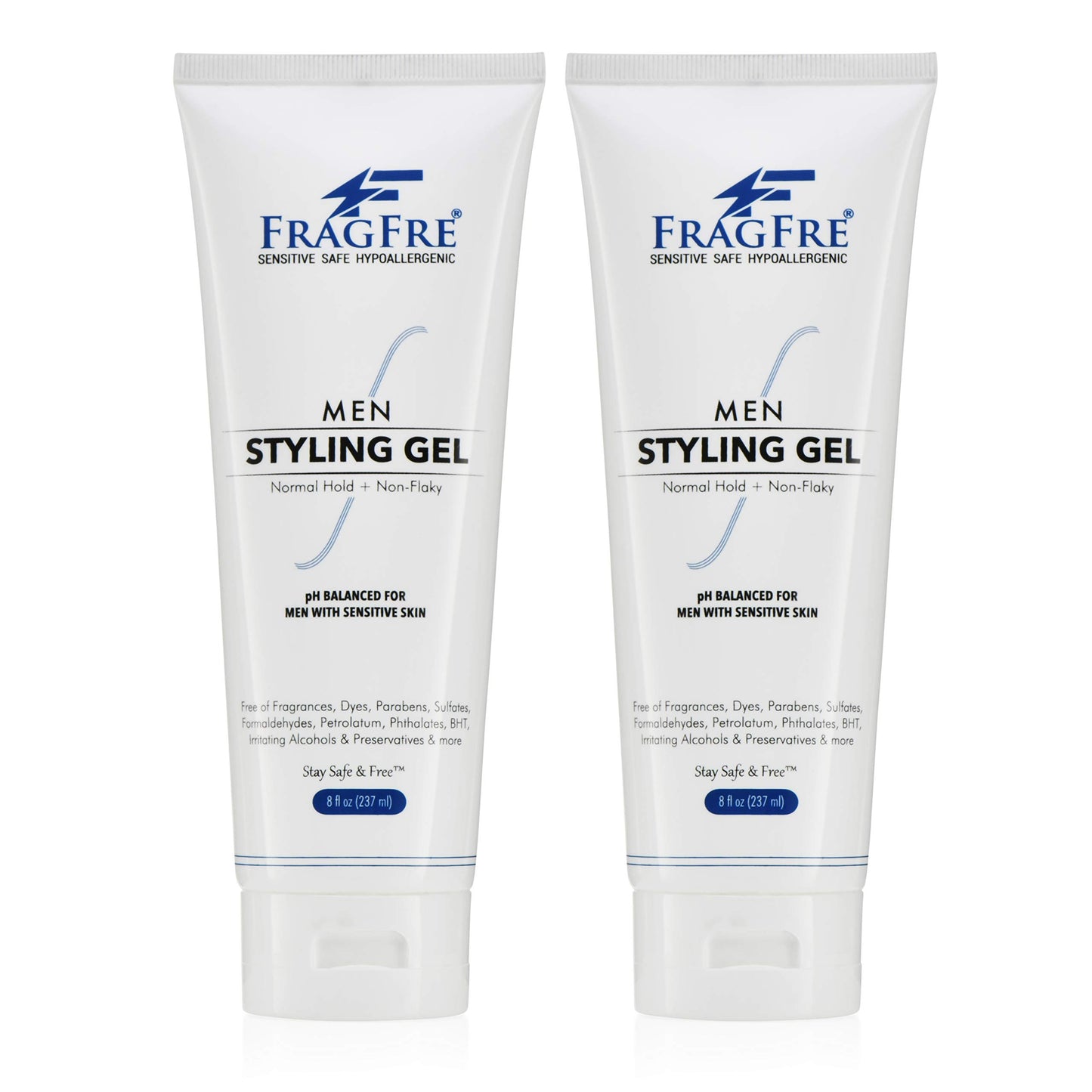 FRAGFRE Men Hair Styling Gel Fragrance Free 8 oz (2-Pack Gift Set) - pH Balanced for Men with Sensitive Skin - Not Too Firm or Light - Just Normal