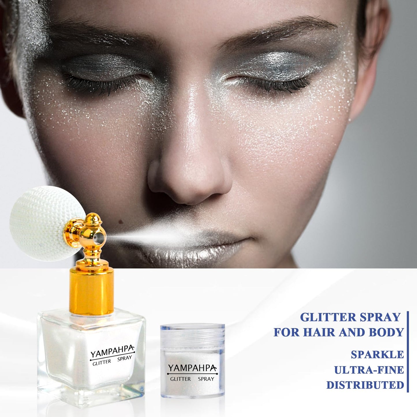 Body Glitter Spray, White Glitter Spray for Hair and Body, Include 1 Jar of Refills