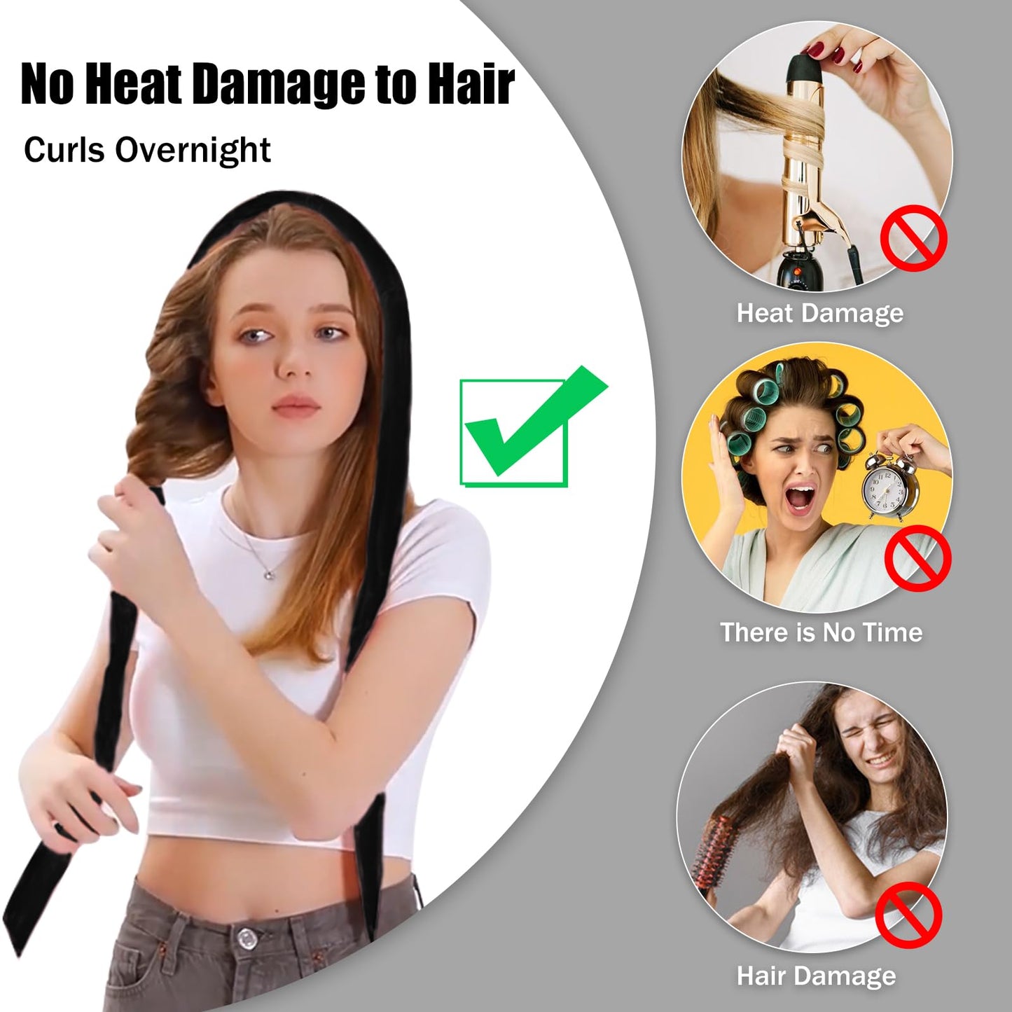 Heatless Velvet Hair Curlers to Sleep in Heatless Curling Rod Headband For Long Hair Overnight No Heat Curls for Women Long Hair Waves - 6 Pieces Set