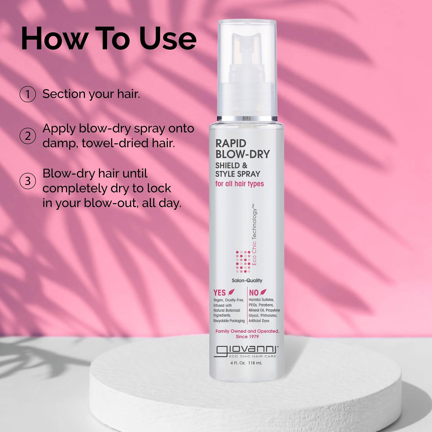 GIOVANNI Rapid Blow Dry Shield & Style Spray - Heat Protection Spray for All Hair Types, Dryer Heat Protectant for Women & Men, Quick Blowout Styling