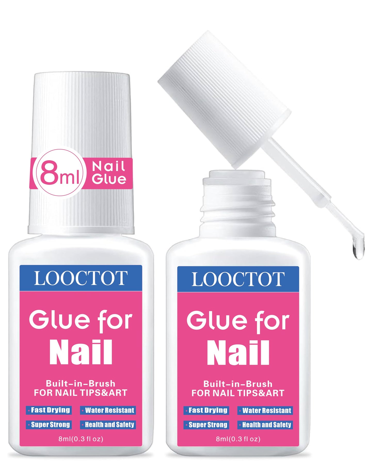Super Strong Nail Glue for Nail Tips,Acrylic Nails and Press on Nails,Built in Brush on Nail Glue for Press on Nails,Long Lasting Nail Cement(8ml*2) Beauty and Personal Care LOOCTOT Default Title