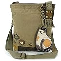 Chala Patch Cross-Body Women Handbag, Canvas Messenger Bag, Lazzy Cat - Olive, Green, Medium