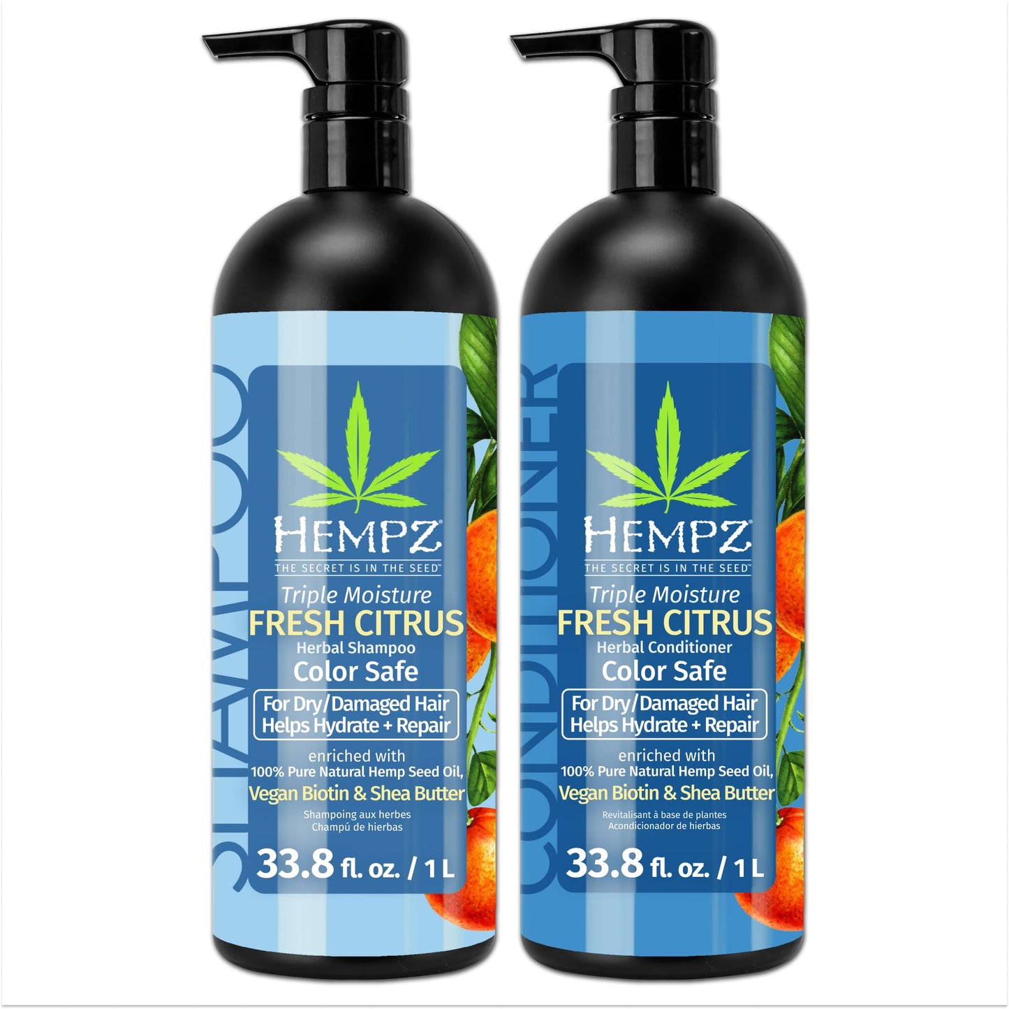 HEMPZ Hair Shampoo & Conditioner Set - Grapefruit & Peach Scent for Dry, Damaged and Color Treated Hair, Hydrating, Softening, Moisturizing