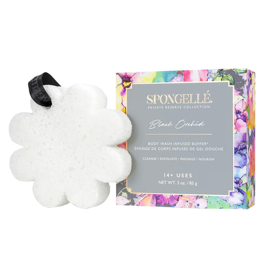 Spongellé Black Orchid Wild Flower Bath Sponge with Box for Mothers Day Gift | Built-in Body Wash & Body Scrubber, Shower Loofah Sponge for Women |