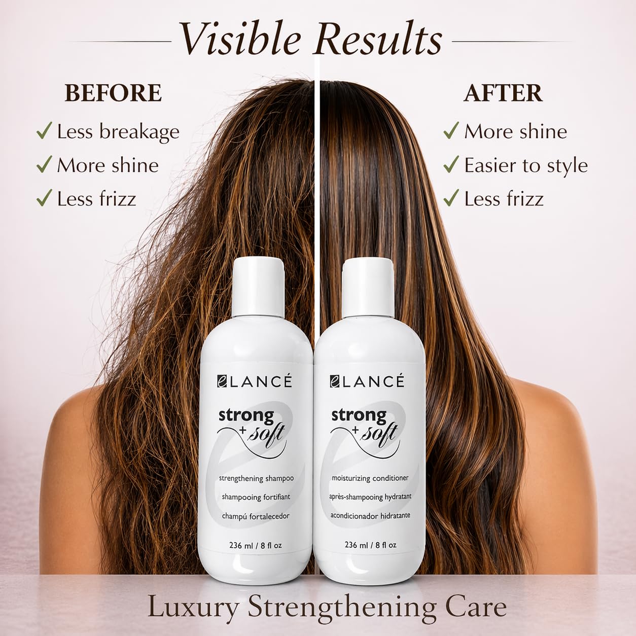 Hair Growth & Repair Shampoo and Conditioner Set with Rosemary, Minoxidil, Biotin, Argan & Keratin - eLANCÉ Strong + Soft - Anti Hair Loss, Frizz