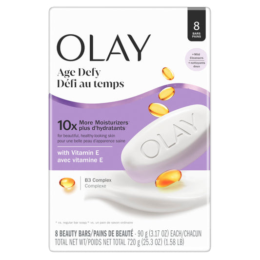 Olay Beauty Bar, Age Defying, 10x More Moisturizers, Smooth & Gentle on Skin, Vitamin E & Vitamin B3 Complex, For All Skin Types, Shea Butter Scent