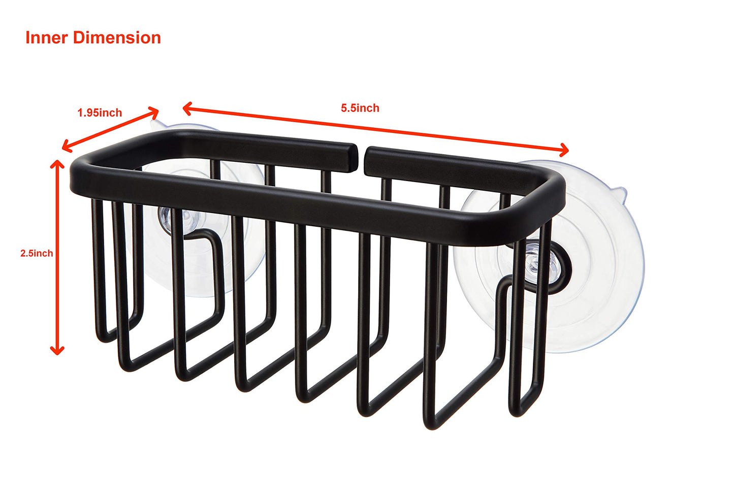 SunnyPoint NeverRust Sink Caddy for Sponges, Soap & Scrubbers, Adhesive Mount with Extra Suction Cup, Aluminum, 6"x2.5"x2.75", Black
