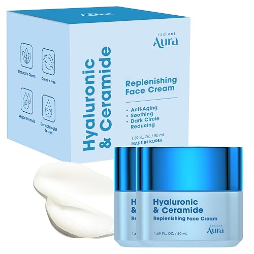 Radiant Aura Hyaluronic Acid & Ceramide Face Moisturizer - Dermatologist Tested, Anti Aging, Korean Skin Care - Hydrating Face Cream, Softens