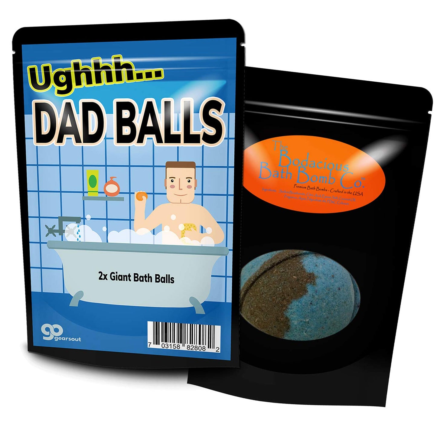 Dad Balls Bath Bombs - Funny Dad in Bath Design - XL Bath Fizzers for Men - Black and Blue Marbled, Handcrafted, 2 pk
