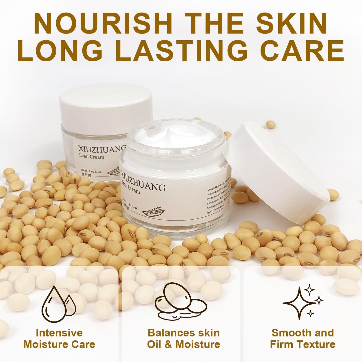 Gentle Non-irritating moisturizer soybean face cream for Women-Hydrates & Moisturizes Skin for 24 Hours-Shrink Pores & Tighten Skin-Nourishing Facial