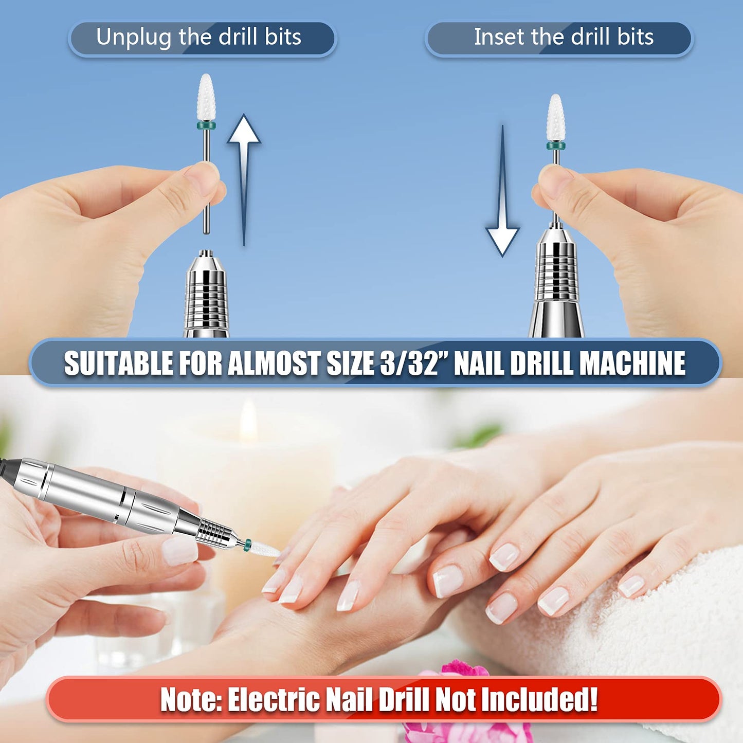 Depvko 13PC Nail Drill Bits Set, Drill Bits for Nails, 3pcs Tungsten Carbide Drill Bits+ 3pcs Ceramic Efile Nail Drill Bits+ 6pcs Cuticle Drill Bits+