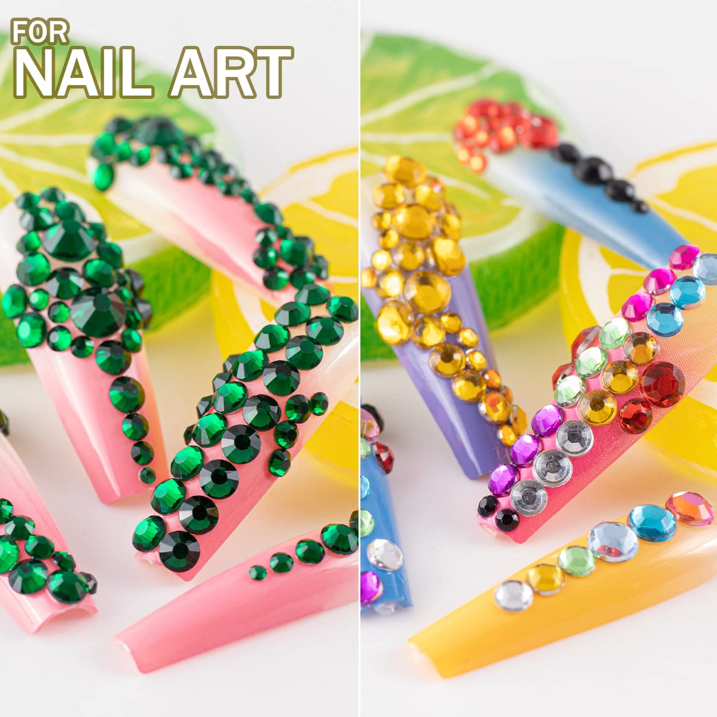 Two Packs of Flatback Rhinestones 4520 Pcs Colorful Nail Art Rhinestones Flatback Crystal Colorful+Dark Green Rhinestone with Picker Pencil