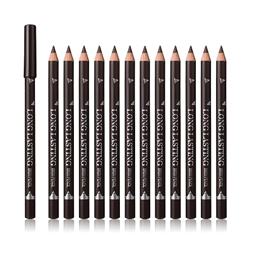 SUMEITANG 12 Pcs Dark Brown Eyebrow Pencil Eyeliner Makeup?Soft Textured?Easy to Color?Waterproof?Long Lasting Eyebrow Tint Pen for Fills in Sparse