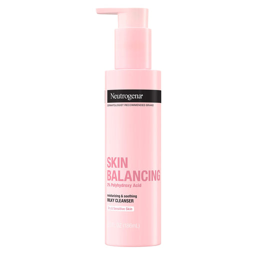 Neutrogena Skin Balancing Milky Cleanser with 2% Polyhydroxy Acid (PHA), Soothing & Moisturizing Face Wash for Dry & Sensitive Skin, Paraben-Free