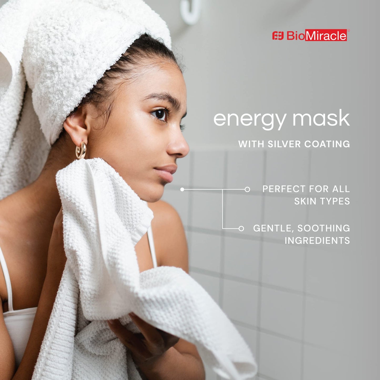 BioMiracle Silver Energy Mask with Sodium Hyaluronate, Ginkgo Biloba, Salicylic Acid for blemish-prone skin to purify, detoxify, revitalize skin