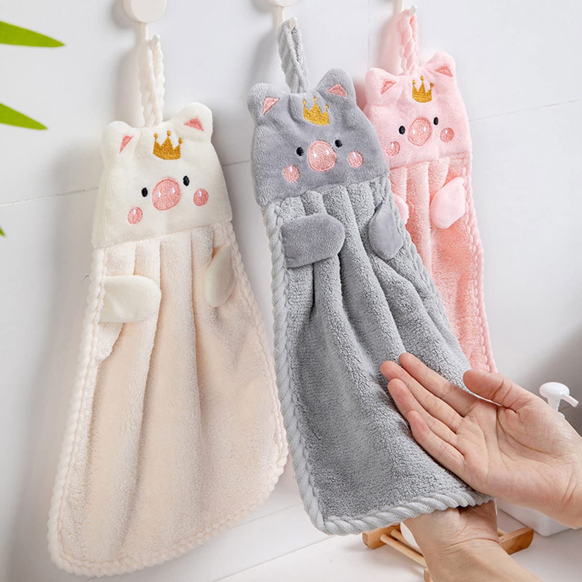 Ewanda store 3 Pack Cartoon Hanging Hand Towels,Kids Hanging Hand Towels for Kitchen Bathroom Home