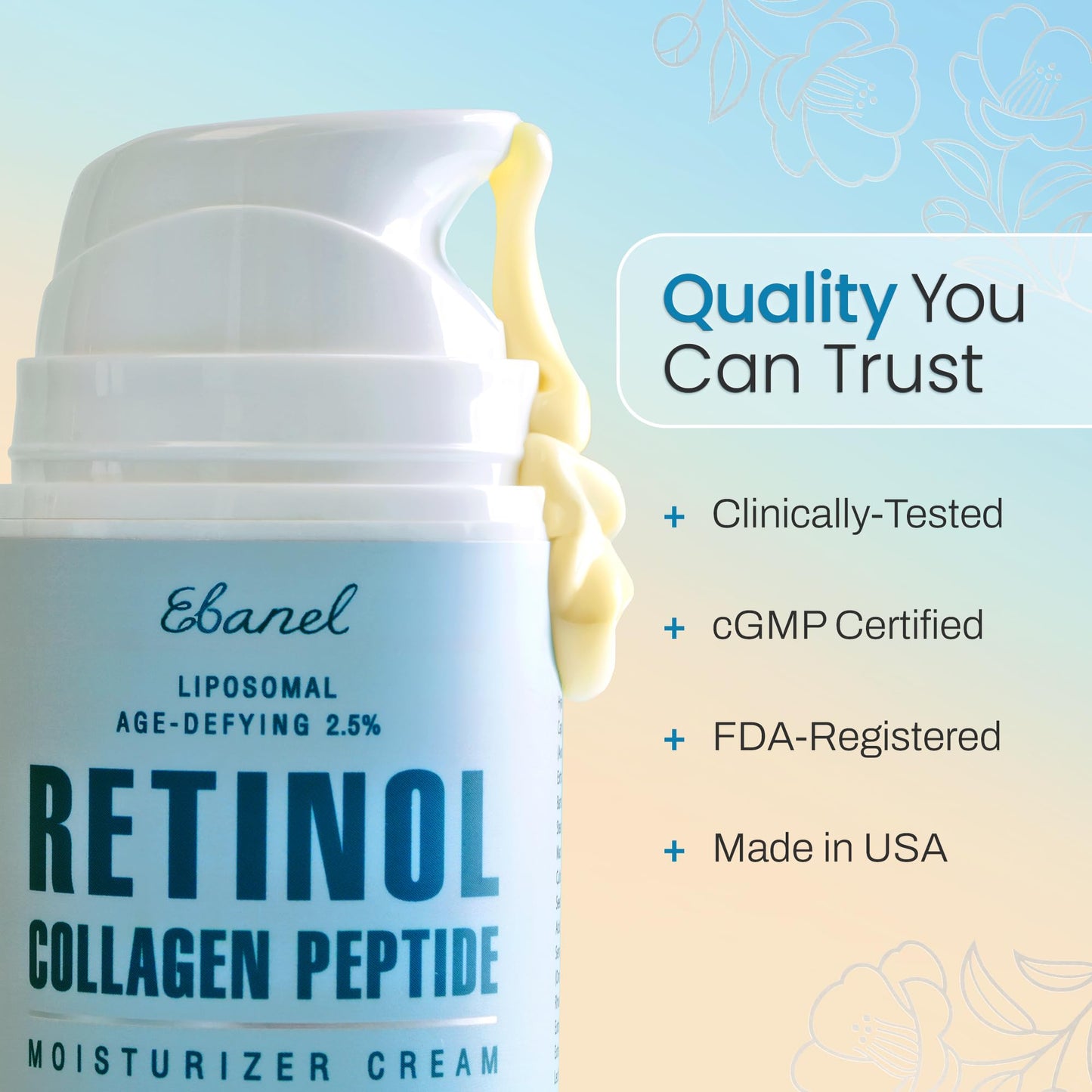 Ebanel Retinol Cream for Face 3.5 oz, Moisturizer with Collagen, Peptides, Ceramides, Hyaluronic Acid, Vitamin C & B5, Firming Anti Aging Face Cream