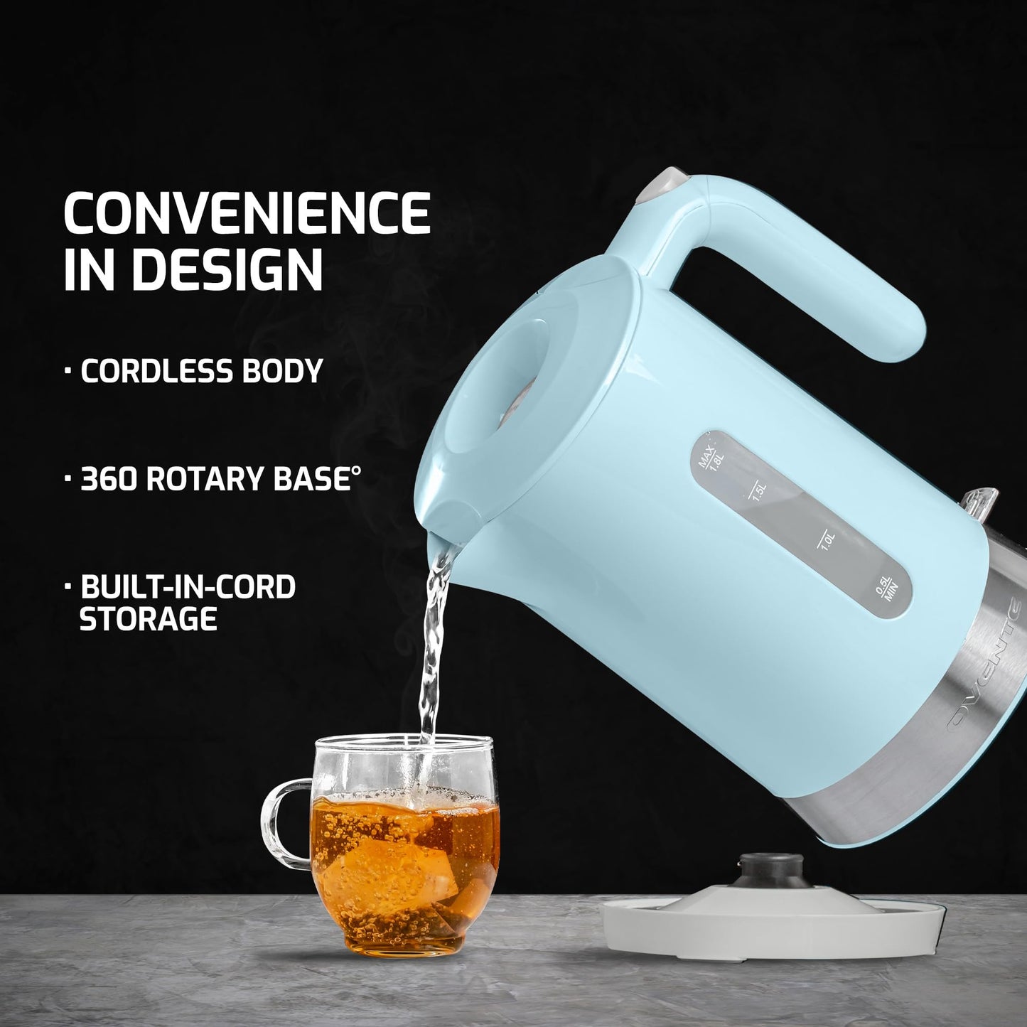 OVENTE 1.8L Electric Kettle, 1500W Fast Boiling Heater for Coffee or Tea, BPA Free, Easy to Fill Lid, Water Level Window, Auto Shut-Off, Boil-Dry…