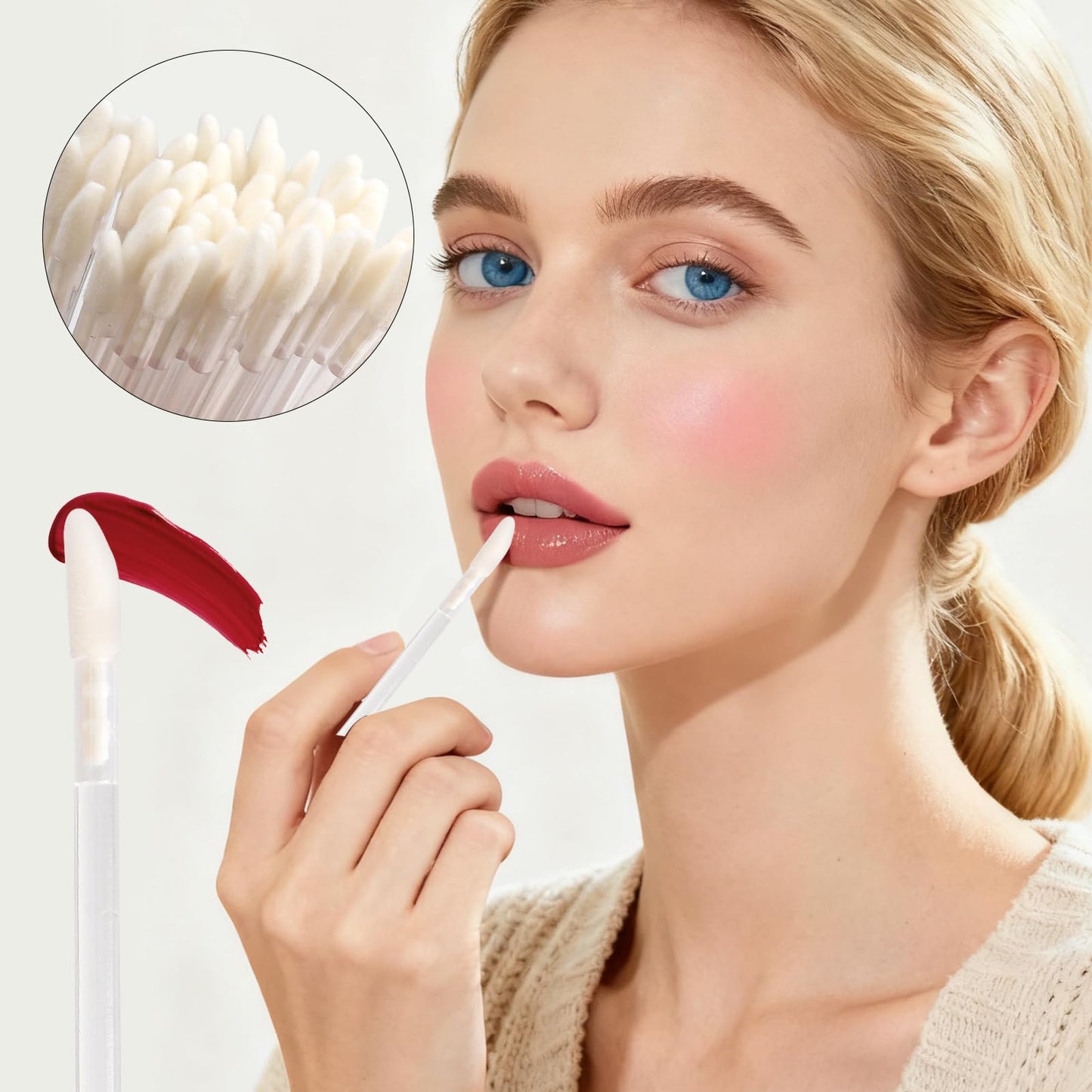 300 Pieces Disposable Lip Brushes Premium Lipstick Gloss Wands Applicator Makeup Tool Kits, Clear Handle