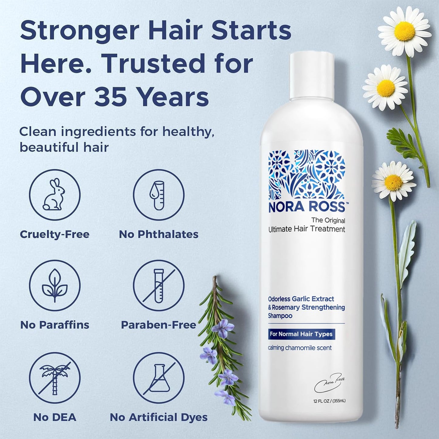 Nora Ross Garlic Extract & Rosemary Strengthening Shampoo and Conditioner Set - Natural Shampoo and Hair Conditioner for Normal to Dry, Brittle Hair