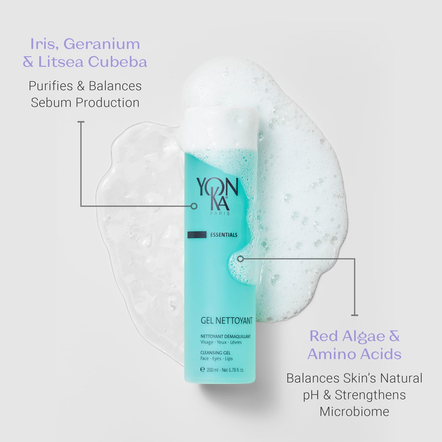 Yon-Ka Gel Cleanser | Gentle Foaming Face Wash & Makeup Remover | Cleanses Pores and Balances Skins pH with Red Algae & Amino Acids | For Acne Prone