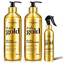 Hair Chemist 24K Gold Gloss 3-Piece Hair Care Set - Gloss Shampoo 33.8oz, Conditioner 33.8oz & Heat Protection Hair Mist 8oz - Shine Enhancing