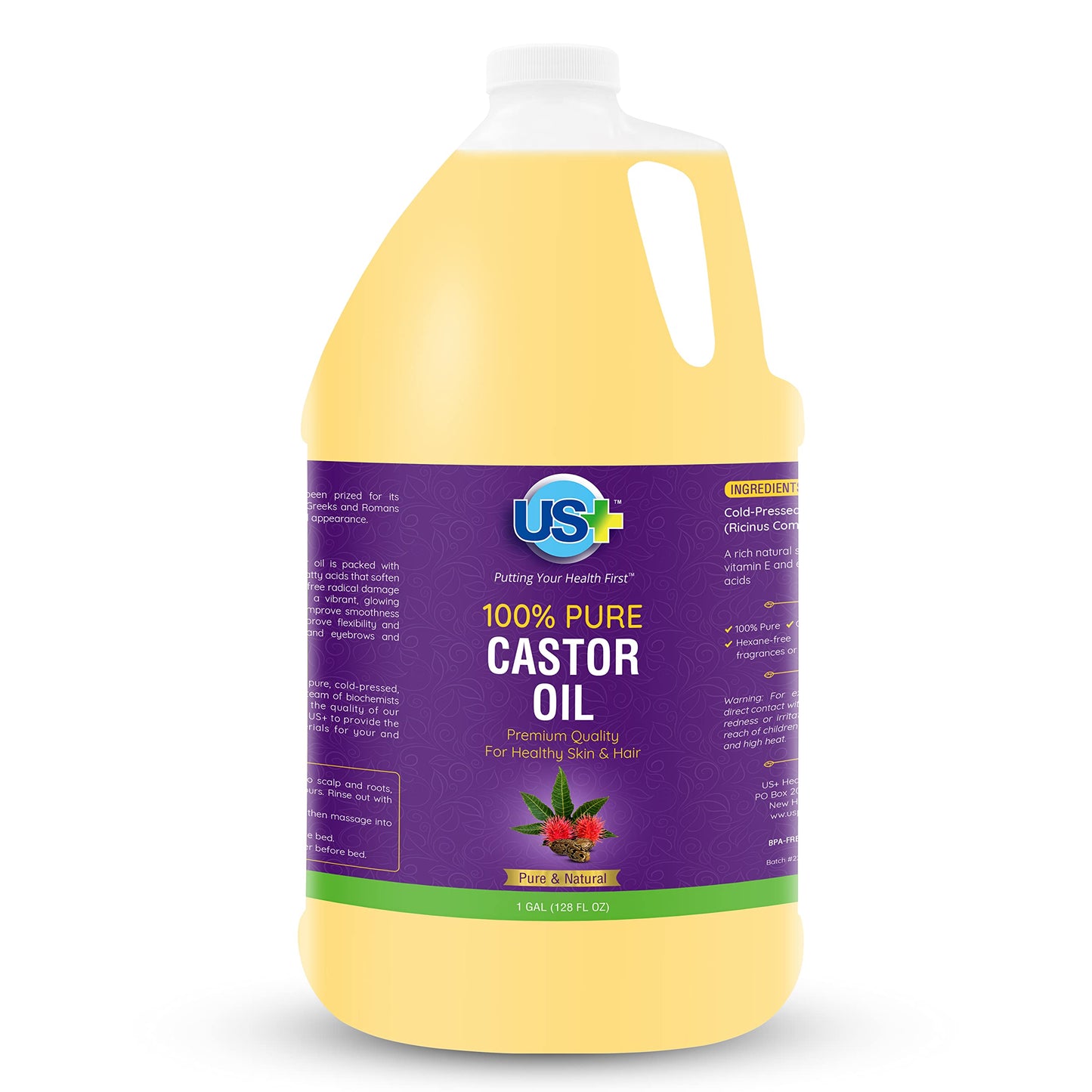 100% Pure Castor Oil - Cold-pressed, Unrefined, Hexane-free - Premium Quality - USP Grade (1 Gallon) Beauty and Personal Care US+ Default Title