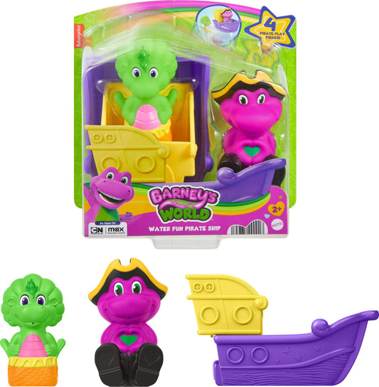 Barney World Toddler Toys, Water Fun Pirate Ship, 4-Piece Set for Water Play Baby Bop, Kids Ages 2+ Years