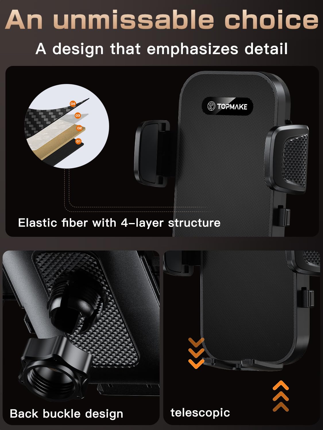 Topmake Car Phone Holder Mount,【2025 Upgrade】 3-in-1 Cell Phone Holder for Car, Dashboard Windshield, Suction Cup Hands-Free Car Phone Stand…