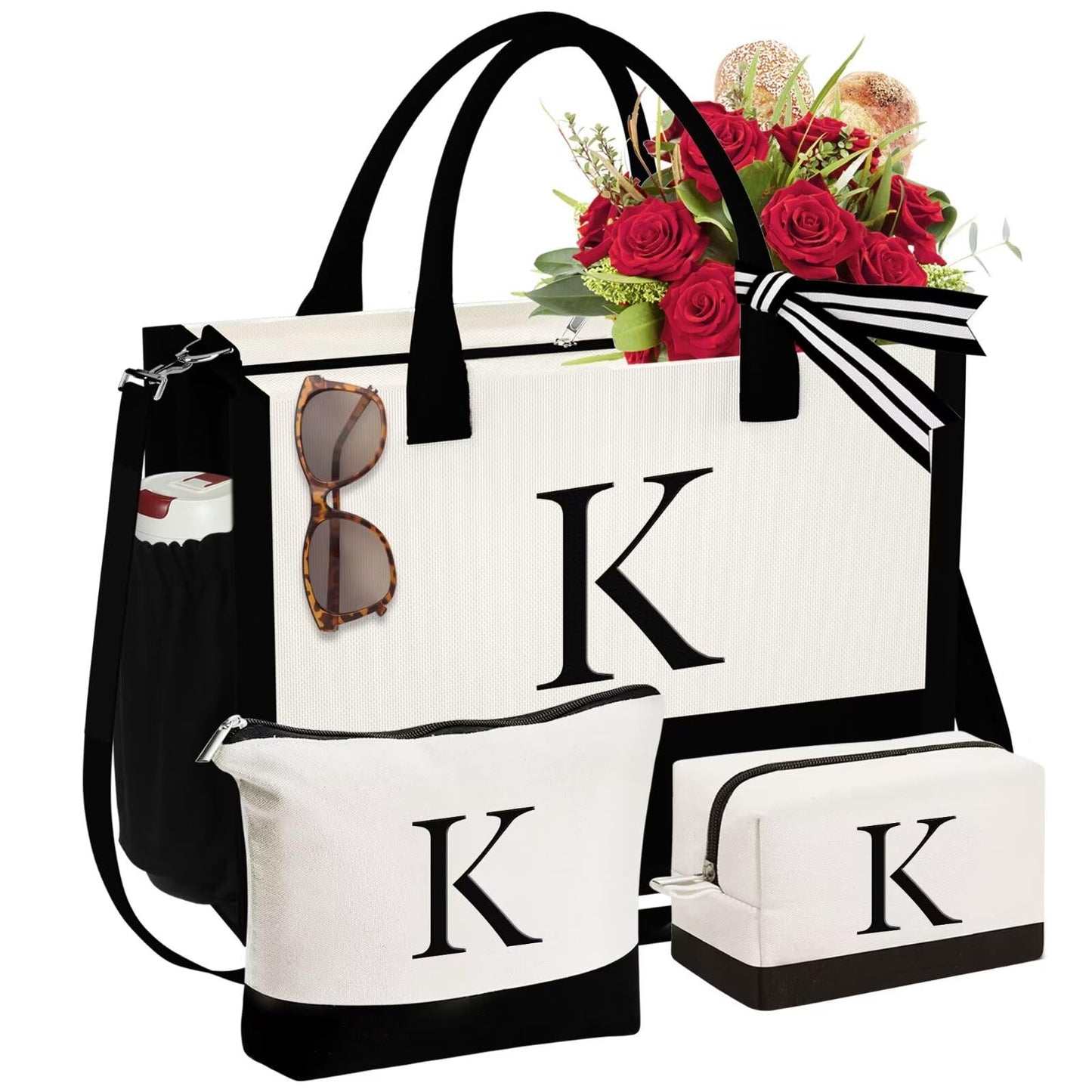 YOOLIFE Gifts for Women - Birthday Gifts for Women Mom Daughter Sister Friends, Personalized Initial Tote Bag, Letter K
