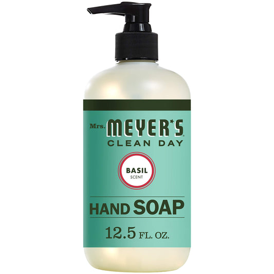 Mrs. Meyer's Hand Soap, Made with Essential Oils, Biodegradable Formula, Basil, 12.5 Fl. Oz