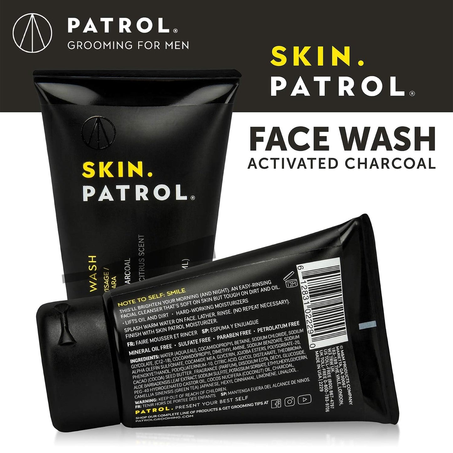 Bump Patrol Skin Patrol Activated Charcoal Face Wash for Men - Daily Deep Cleansing Men’s Face Wash for Oily Skin, Paraben and Sulfate Free Facial