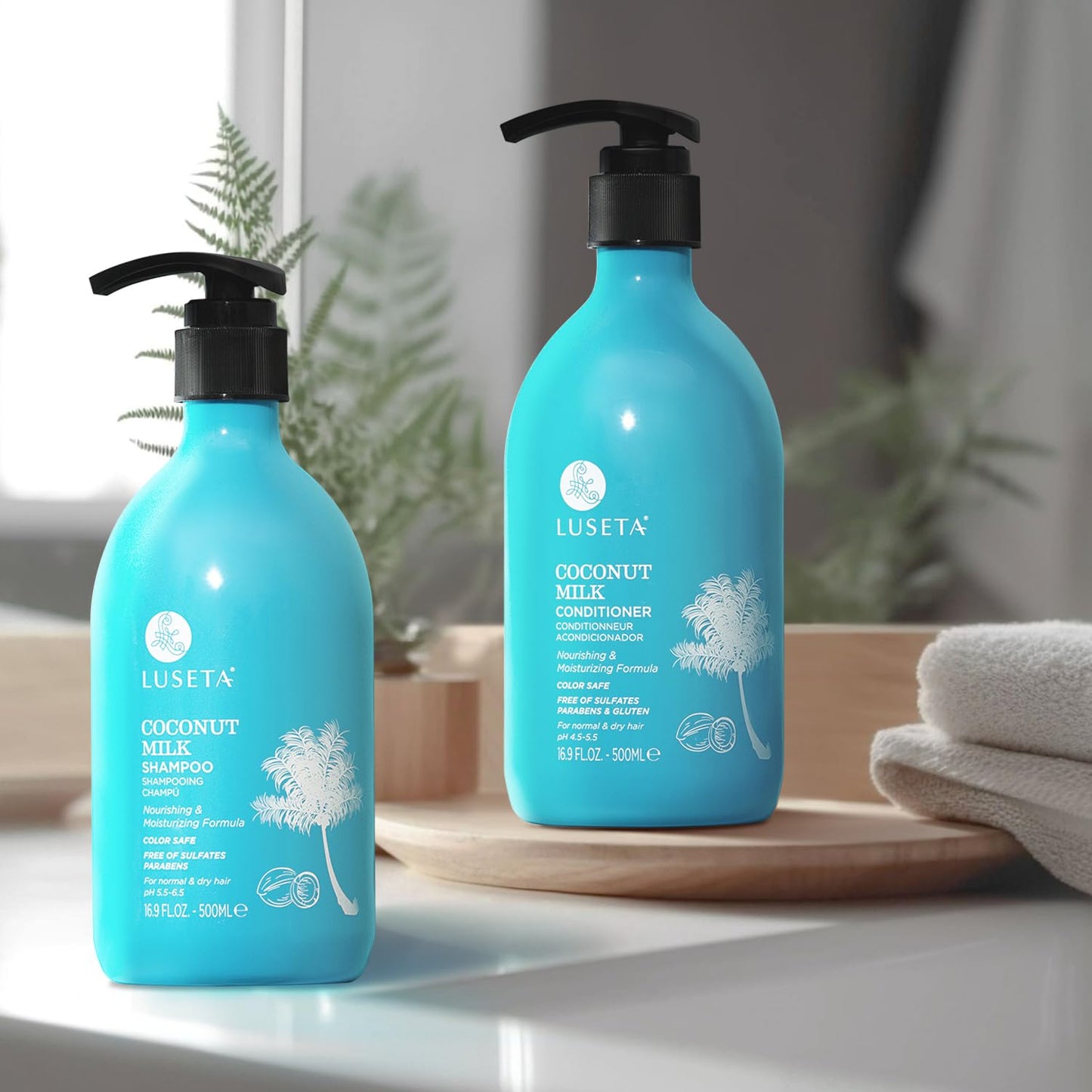 Luseta Coconut Oil Shampoo and Conditioner Set - with Argan, Avocado & Almond Oil - Moisturizing, Frizz Control & Split End Repair Sulfate Free, Color