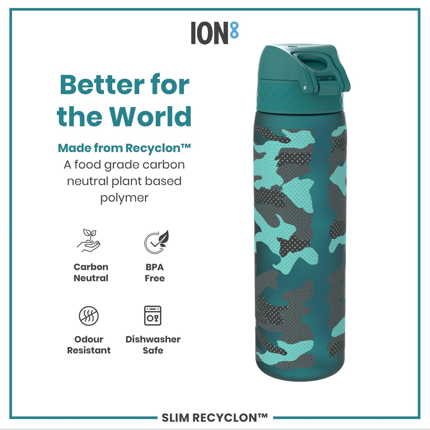 ION8 Water Bottle, 500 ml/18 oz, Leak Proof, Easy to Open, Secure Lock, Dishwasher Safe, BPA Free, Flip Cover, Carry Handle, Fits Cup Holders, Easy