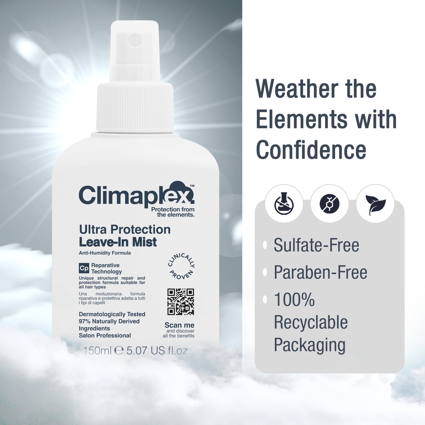 Climaplex Ultra Protection Leave-In Mist - Nourishing and Volumizing Properties - Shields and Seals Cuticles - Enhances Shine and Controls Frizz