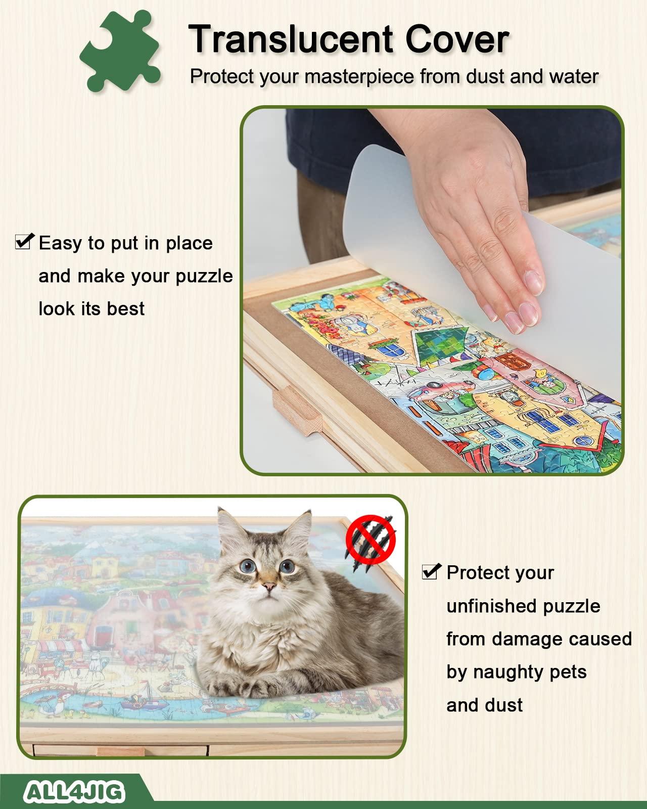 ALL4JIG 1500 Piece Rotating Puzzle Board with 6 Drawers & Cover, 25"x34" Portable Wooden Jigsaw Table for Adults, Lazy Susan Puzzle Gift